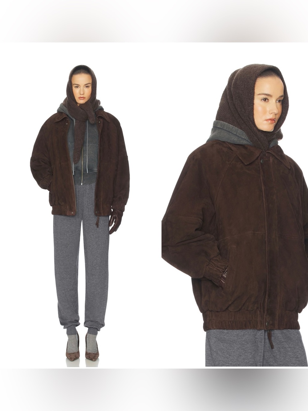 NWT HELSA The Oversized Suede Bomber in dark brown size XXS